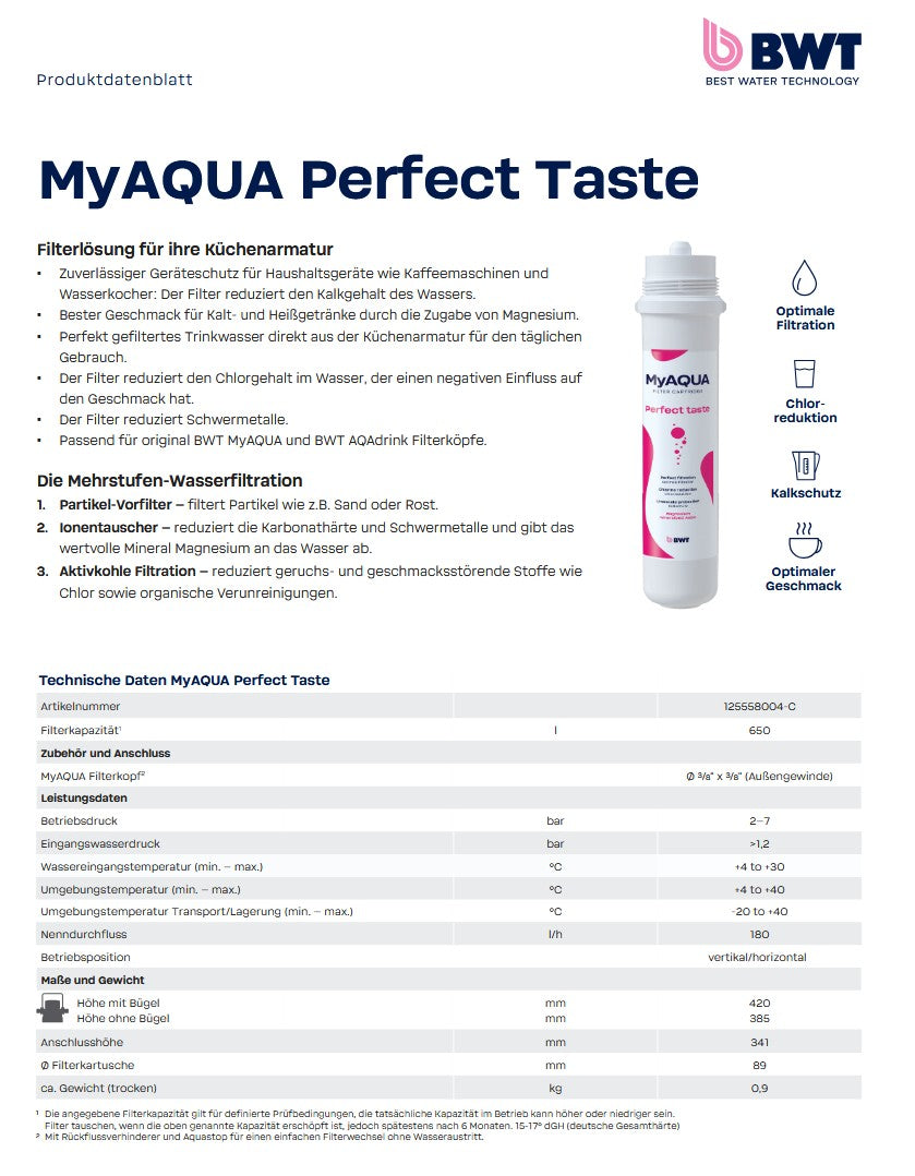 Bwt Myaqua Perfect Taste Datenblatt